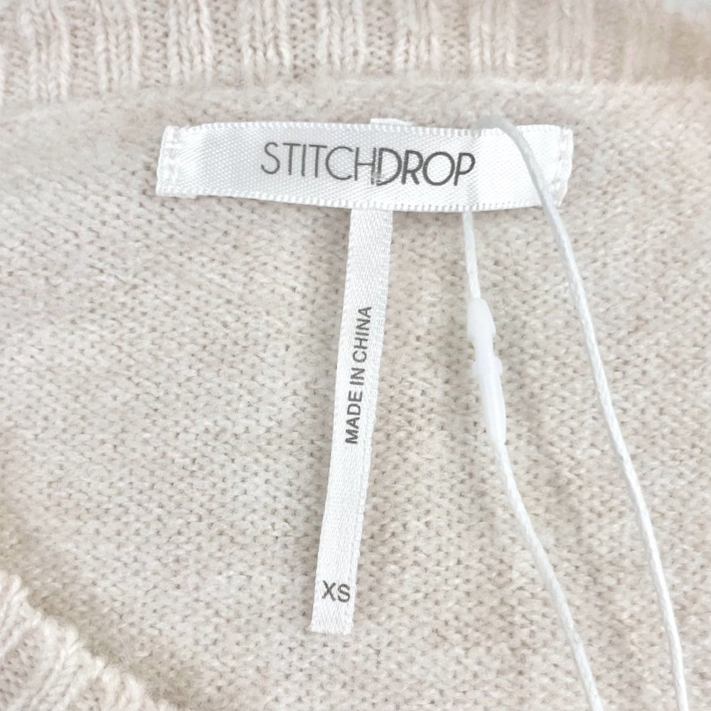 New Stitchdrop Center Seam Side Slit Long Sleeve Sweater Dress Serene Ivory XS - Picture 11 of 14